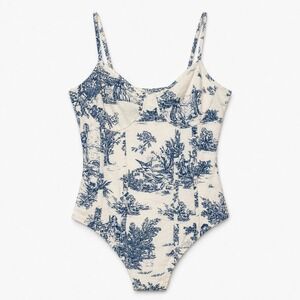 Cider Blue Toile de Jouy Bodysuit Small Cottagecore Maximalist Romantic Pastoral